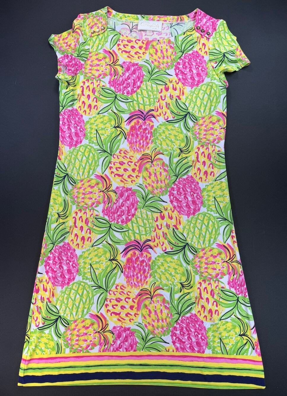 Pappagallo Short Sleeve Shift Dress in Preppy Pineapple Print (Women's M)